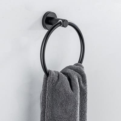 Handdoekring voor badkamer Handdoekhouder Matzwarte afwerking Roestvrijstalen badkamer Handdoekhouder Wandgemonteerde ronde handdoekhouder zwart