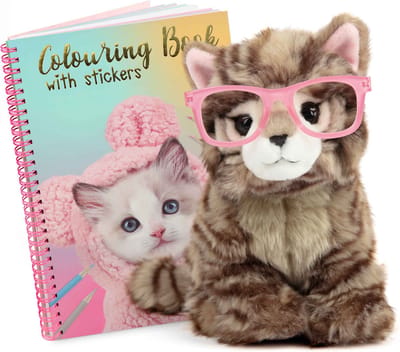Studio Pets® cadeauset – Premium Britse Langhaar kitten knuffel Paige (23 cm) en kleurboek – Perfect cadeau voor kinderen
