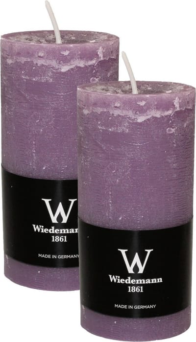 Wiedemann Cilinderkaars/stompkaars - 2x - rustieke kaars - paars - 6 x 12 cm - 42 branduren