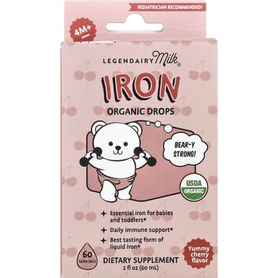 Legendairy Milk, Gouttes Organiques de Fer, 4+ Mois, Cerise Délicieuse, 60ml (2 fl oz)