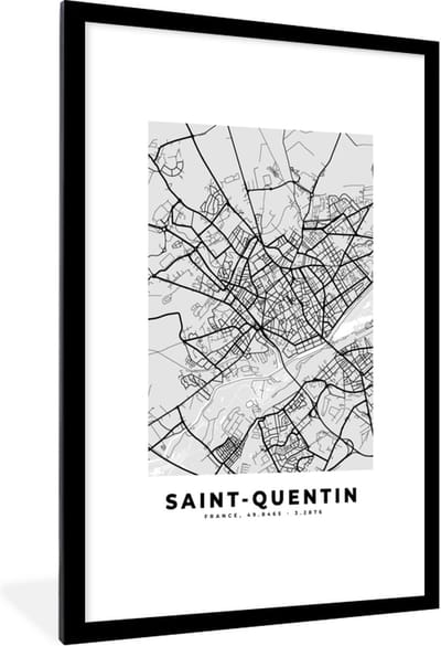 Fotolijst incl. Poster - Saint-Quentin - Plattegrond - Frankrijk - Kaart - Stadskaart - 80x120 cm - Posterlijst