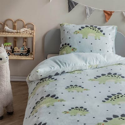 Dekbed-Discounter - Fresh and Co Kids Dekbedovertrek 140 x 200 cm - Verkoelend Polykatoen - Korte instopstrook - Wassen op 40 graden - Inclusief 1 kussensloop - Dino