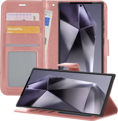 Hoesje - Geschikt voor Samsung Galaxy S24 Ultra - Luxe Bookcase - Walletcase Hoes - Portemonnee - Cover - Telefoonhoes - Rosé goud