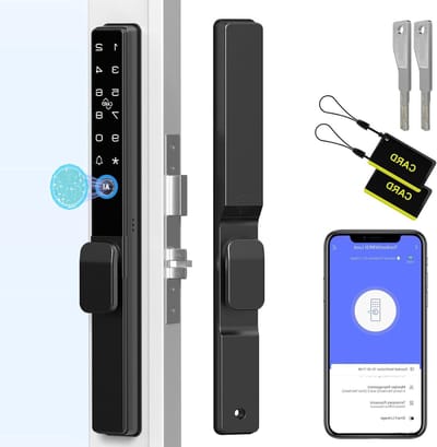 Schuifdeurslot - Slim deurslot - Veilige toegang - Biometrische bediening - 50 x 50 x 200 mm - Zilverkleurig