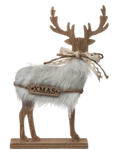 Rendier met imitatiebont  en Hout - Xmas - Kerst - 21 Hoog
