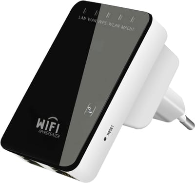RVV® Wifi Versterker Stopcontact - Wifi Versterker - 300 Mbit/s - wit en zwart, 5cm x 7cm x 8cm