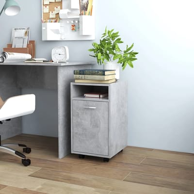vidaXL - Bijzetkast - met - wielen - 33x38x60 - cm - bewerkt - hout - betongrijs
