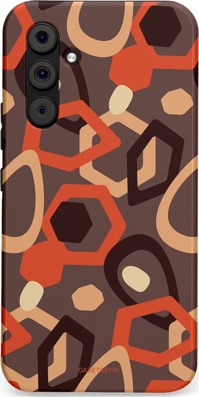 Casetastic hoesje geschikt voor Samsung Galaxy A54 (2023) 5G - Dubbellaagse bescherming - Abstracte Retro Vormen - Fashion Case - Donkergrijs Terracotta Taupe