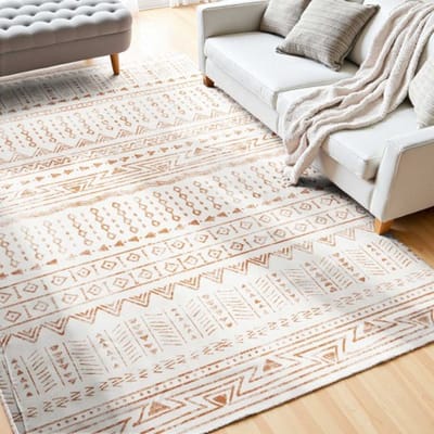 VEVOR Vloerkleed, 1524 x 2438 mm, wasbaar vloerkleed, antislip vloerkleed voor in de woonkamer in moderne stijl, binnenmat voor slaapkamer, kantoor, woonkamer, kinderkamer, hal, beige