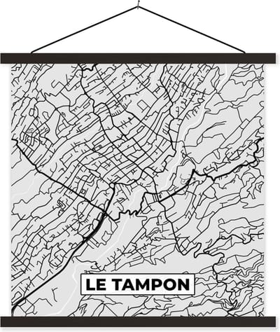 Posterhanger incl. Poster 60x60 cm - Schoolplaat - Le Tampon - Plattegrond - Frankrijk - Kaart - Stadskaart - Textielposter - Zwarte latten - Stadskaart