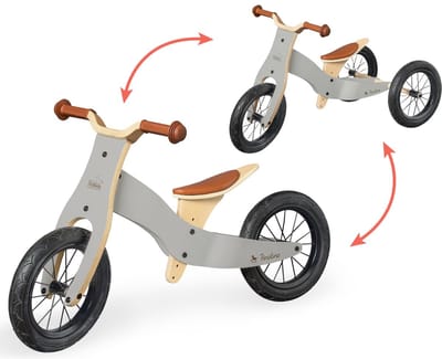 Pinolino Houten Loopfiets Balance driewieler 'Oskar' - grijs 2 in 1 loopfiets en driewieler