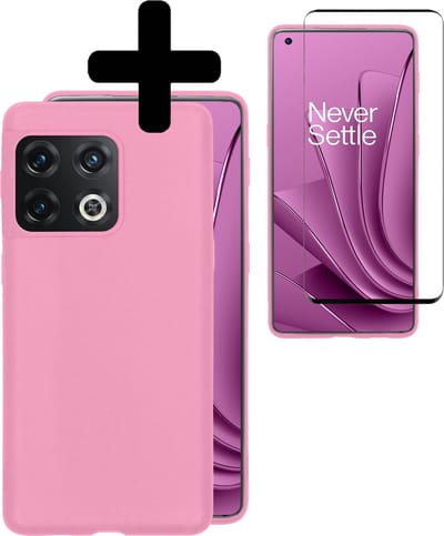Hoesje - Met Screenprotector - Geschikt voor OnePlus 10 Pro - Sterk & Shockproof - Back Cover - Siliconen Case - Telefoon Hoes - Telefoonhoesjes - Lichtroze