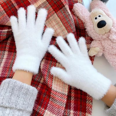 Mode Winter Nerts Fluwelen Vijf Vinger Handschoenen Pluche Warme Koudebestendige Handschoenen Dames Buitenshuis Fietsen Effen Kleur Wistiti Wanten wit