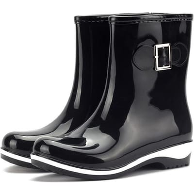 Waterdichte regen-sneeuwlaarzen voor dames, slip op platte rubberen tuinschoenen, antislip 41 zwart