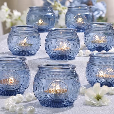 12 Stuks Blauwe Glazen Votief Kandelaars voor Feestdecoratie en Tafeldecoratie