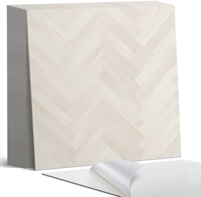 Coloray Plaktegels - Visgraatmotief in hout Zelfklevende Tegels - 20 cm x 20 cm - Romig Plaktegels - 20 stuks - Vierkant PVC Tegels - Plaktegels Badkamer - Plaktegels Vloer - Vinyltegels Vloer Zelfklevend - Wandtegel Zelfklevend