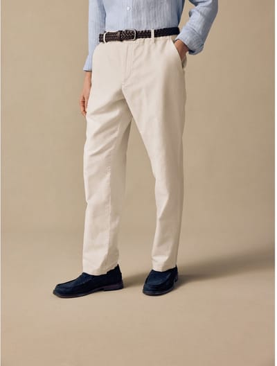 Next - Heren - Broek met ceintuur in reguliere pasvorm van een mix van linnen en katoen - Naturel