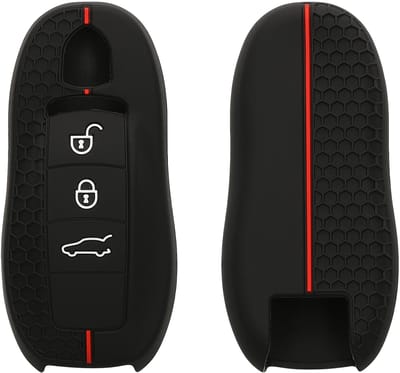 kwmobile autosleutel hoesje geschikt voor Porsche 3-knops autosleutel (alleen Keyless) hoes - Siliconen autosleutel behuizing - Auto sleutel case met honingraat - Sleuteletui in zwart / rood