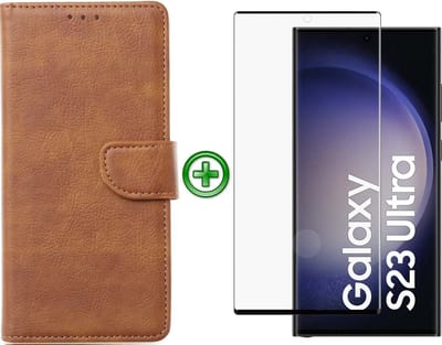 Samsung Galaxy S23 Ultra hoesje - Met Samsung S23 Ultra Screenprotector - Portemonnee Cover - Bruin