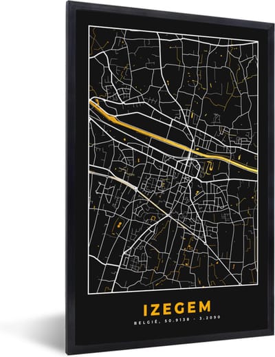 Fotolijst incl. Poster - Plattegrond - Stadskaart - Izegem - Goud - Kaart - 40x60 cm - Posterlijst