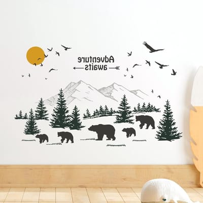 Berge Beer Wanddecoratie voor Kinderen - Houten Muurstickers voor Baby- en Kinderkamer, Natuurlijke Wandversiering voor Woonkamer en Slaapkamer