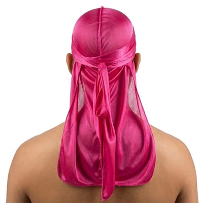 Roze satijnen durag douche muts voor heren en dames – glanzende hoofddoek met lange staarten en striksluiting – ademend haar accessoire voor dagelijks gebruik