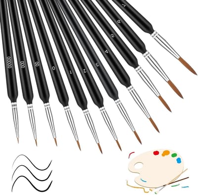 11 Stuks Fijne Detail-Penselenset voor Aquarel, Acrylverf en Modelbouw - Perfect voor Schilderen op Nummer, Nagelkunst en Olieverfschilderij