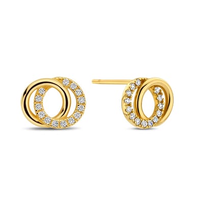 New Bling 9NBG-0745 Gouden Oorknopjes Cirkels - Oorbellen - Rondjes - 6,7x8,4mm - Zirkonia - Oorstekers - 14 Karaat - Goud