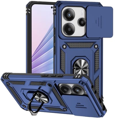Coverup Hoesje - Geschikt voor Xiaomi Redmi Note 14 4G Hoesje - Coverup Armor Ring Kickstand Back Cover met Camera Shield - Blauw