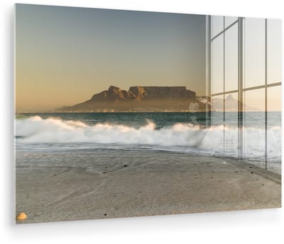 ® Glasschilderij 180x120 cm - Schilderij acrylglas - Het Afrikaanse strand van het Robbeneiland in Zuid-Afrika - Foto op glas - Muurdecoratie woonkamer - Wanddecoratie slaapkamer - Schilderijen