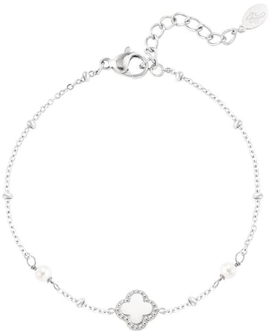 Joy Ibiza - klaver armband - cleef clover - 2 parels - bohemian style - stainless steel