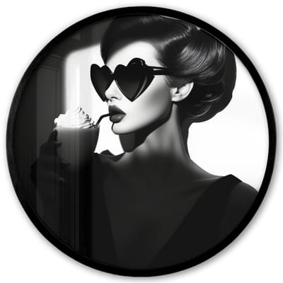 Poster in lijst Rond - Fotolijst 40x40 cm - Posters - Vrouw - Zwart - Hart - Ronde posterlijst zwart - Decoratie - Wanddecoratie woonkamer - Muurdecoratie slaapkamer