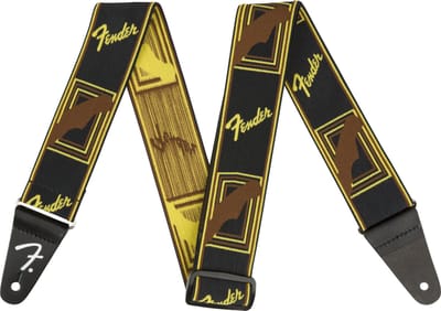 Fender WeighLess Monogram Strap Black/Yellow/Brown - Gitaarband