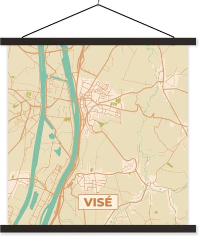 Posterhanger incl. Poster 60x60 cm - Schoolplaat - Kaart - Plattegrond - Vintage - België - Visé - Textielposter - Zwarte latten - Stadskaart