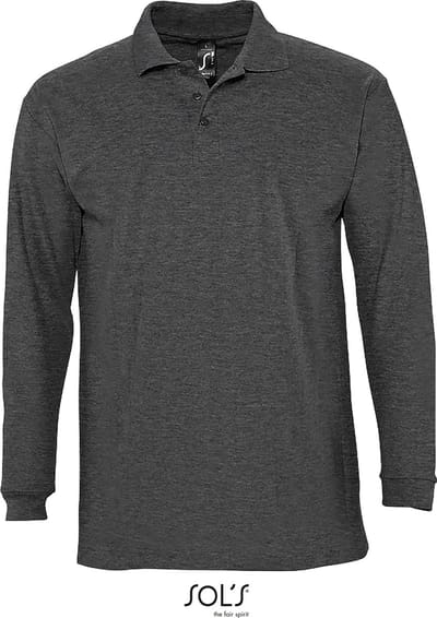 SOLS Heren-Winter II Poloshirt met lange mouwen van Piqué katoen (Houtskool mergel) Maat S