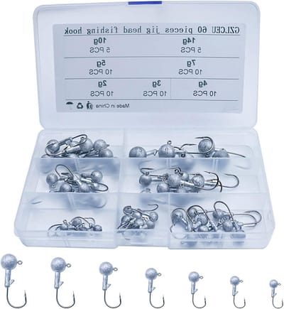 60 Stuks Jig Haak Set met Ronde Jigkop voor Rubber Vissen, Diverse Gewichten voor Roofvissen