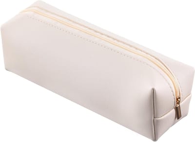 Stijlvolle beige etui van PU-leer voor pennen, cosmetica en schoolbenodigdheden - Ideaal voor kantoor en reizen, 20 x 6 x 6 cm