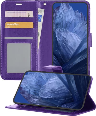 Hoesje - Geschikt voor Google Pixel 8a - Luxe Bookcase - Walletcase Hoes - Portemonnee - Cover - Telefoonhoes - Paars