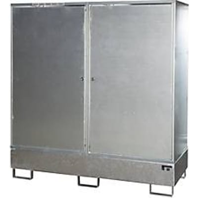 BAUER Gevaarlijke stoffen kast GS-2, plaatstaal, van onderen toegankelijk, B 1680 x D 690 x H 1780 mm, voor 2 x 200 l vaten, gegalvaniseerd