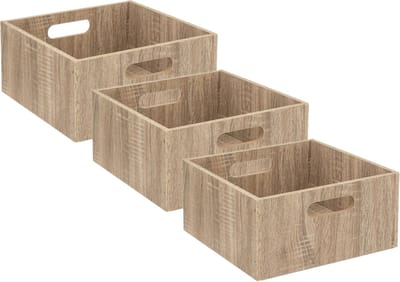 5five Opbergmand/kastmand van hout - Set van 3x stuks - lichtbruin - 14 Liter - 31 x 31 x 15 cm - Opbergboxen - Vakkenkast manden