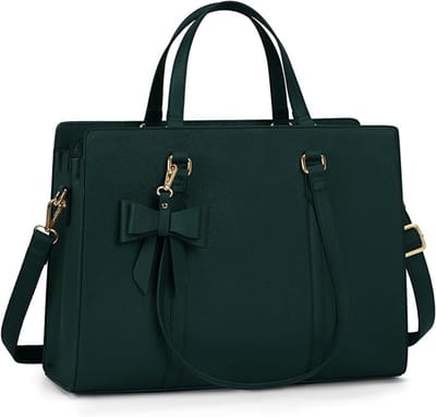 Famanu - Dameshandtas voor de universiteit, PU-synthetisch materiaal draagtas, grote werktas, tas voor laptop van 15,6 inch, schoudertas, Groen