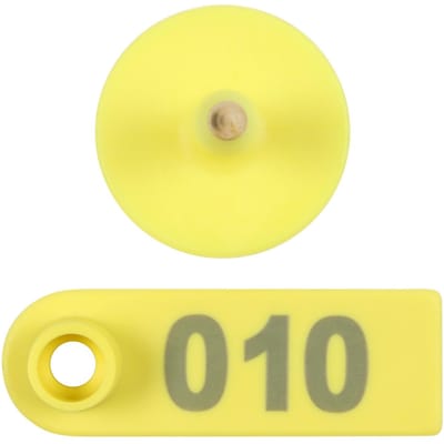 Lot de 100 étiquettes d'oreille numérotées pour bétail, marqueurs d'oreille pour moutons 001-100 pour l'identification du bétail Numbered jaune