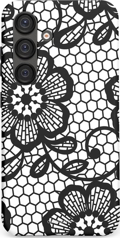 Casetastic Hoesje Geschikt voor Samsung S25 - Stijlvolle Beschermende Duo-layer Case - Zwart Bloemenpatroon