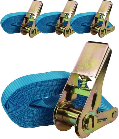 4x professionele ratelsjorband Spanband 1-delig 4m 0,8t 0,8tot 800kg TÜV/GS BLAUW