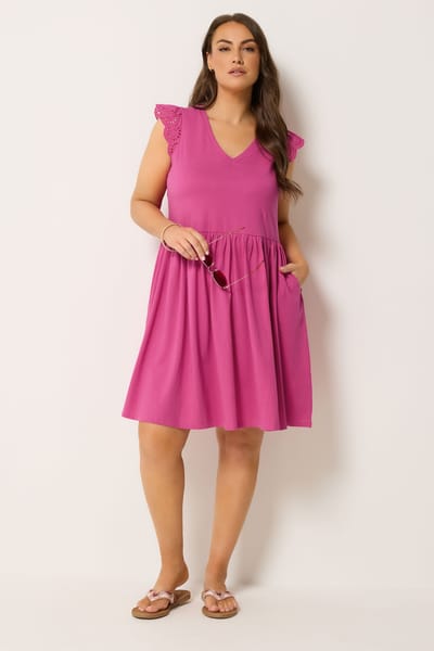 Yours Roze Jurk Met Broderie Anglaise Peplum Size 42
