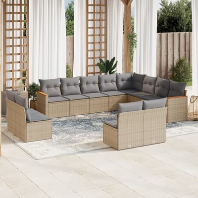 vidaXL - 12-delige - Loungeset - met - kussens - poly - rattan - gemengd - beige