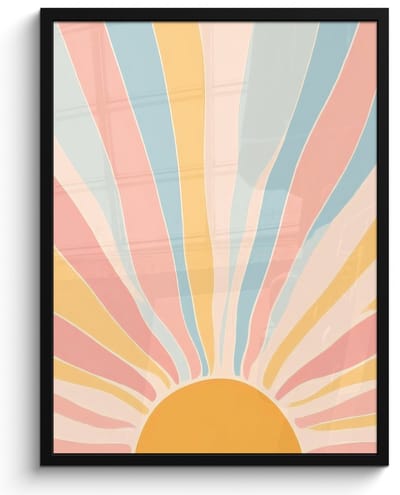 Poster in lijst - Fotolijst 50x70 cm - Posters - Illustratie - Zon - Pastelkleuren - Posterlijst zwart - Decoratie - Wanddecoratie woonkamer - Muurdecoratie slaapkamer