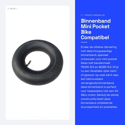 Dailygoods- Binnenband 110/50-6.5 - Binnenband 90/65-6.5 - Butyl Rubber - Mini Zakfiets - 1 Stuk - Compatibel met Chinese Merken - Buitenband