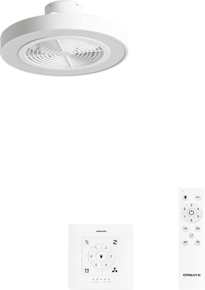 CREATE - Stille plafondventilator 40W Ø50 cm met verborgen bladen en LED-verlichting - S - Met licht - Controller voor wandmontage - WIND CLEAR EASY