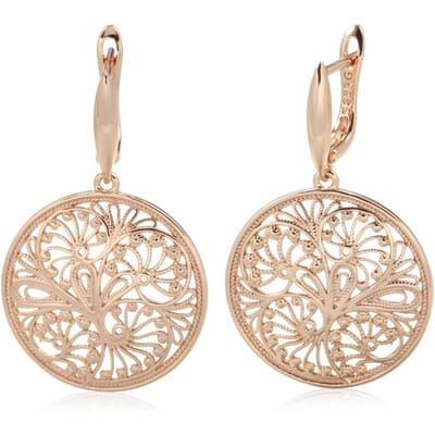 Boucles d'oreilles pendantes Fashion Glossy Or Rose Sculpture Métallique Originale Boucles d'oreilles Fleur pour Femmes Bijoux Fins Quotidien beige